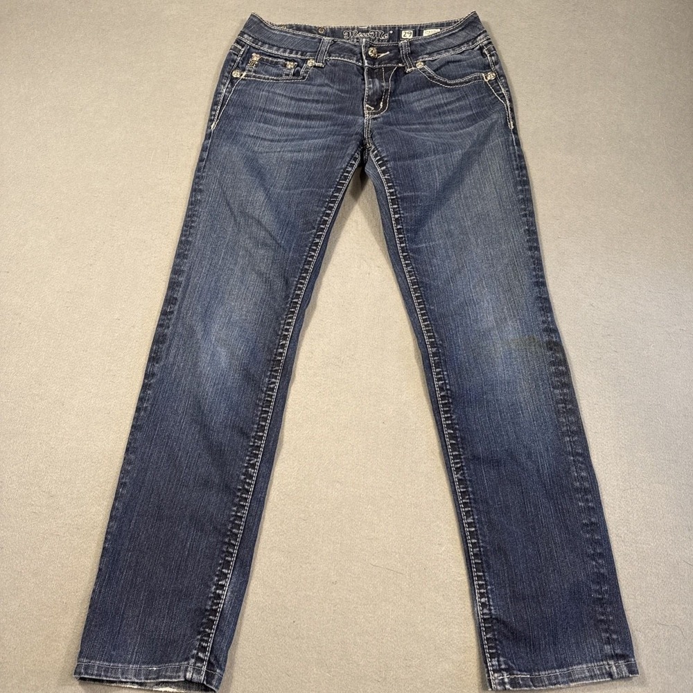 Miss Me Skinny jean women 29x28  Distressed BEADED THICK STITCH WHISKERING